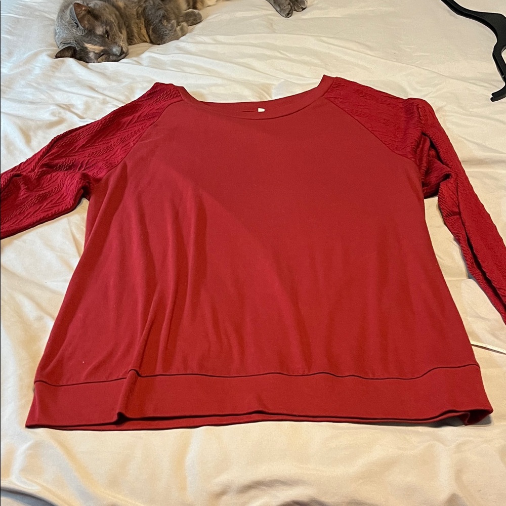 Women's dark Red Long sweater look Sleeve Top